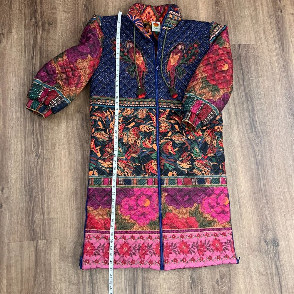 Farm Rio Mixed Patchwork Reversible Quilted Midi Puffer Coat Sz M - Picture 9 of 16